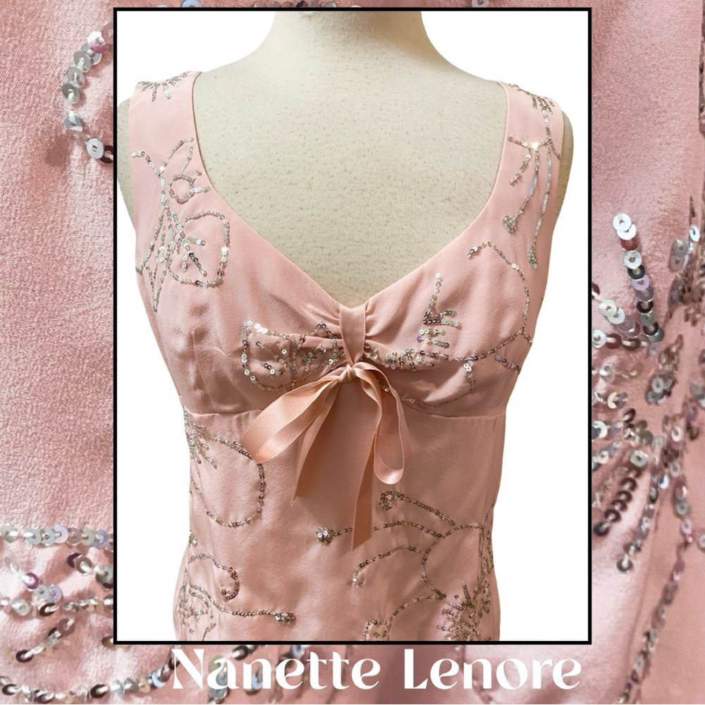 NANETTE LEPORE Pink Silk Floral Silver Sequins Sparkly Top Camisole Sz 8 NEW